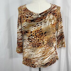 Chico's Brown and Orange Cut Out Tunic Blouse